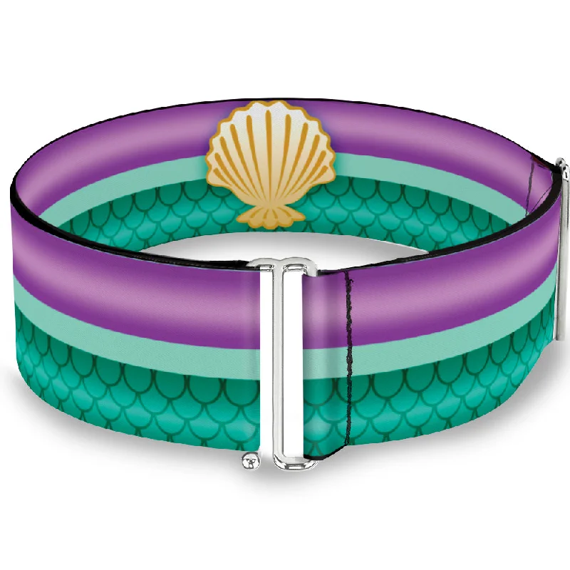 Womens Belts jade style-Cinch Waist Belt - Little Mermaid Stripe Shell Purple Green Gold