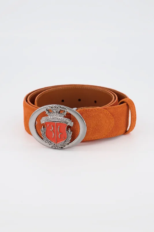 Billionaire Orange Suede Belt Crest