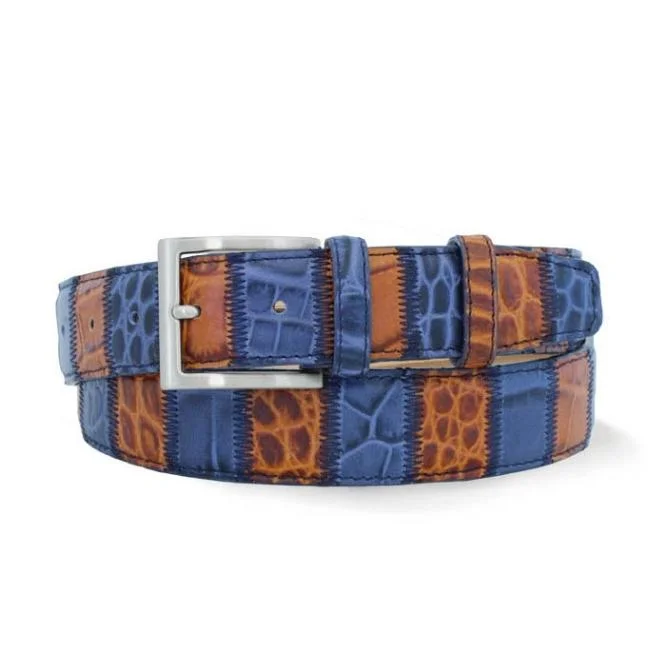 BLUE & TAN PATCHWORK LEATHER BELT