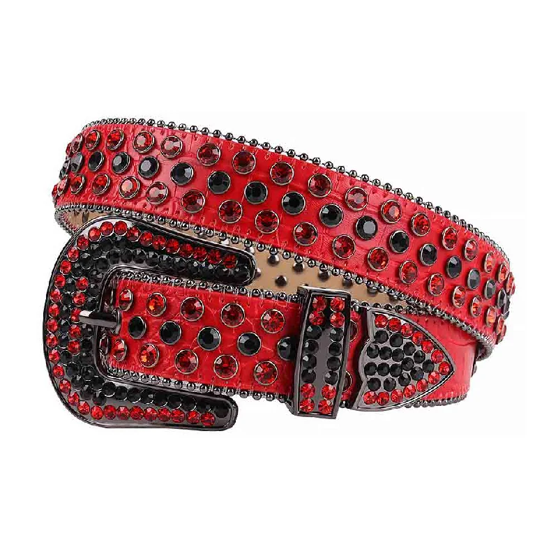 belt buckle artisan crafted-Rhinestone Red belt and Black & Red Crystal Diamonds with Black Buckle Studded with Black & Red Crystal Diamonds Rhinestones