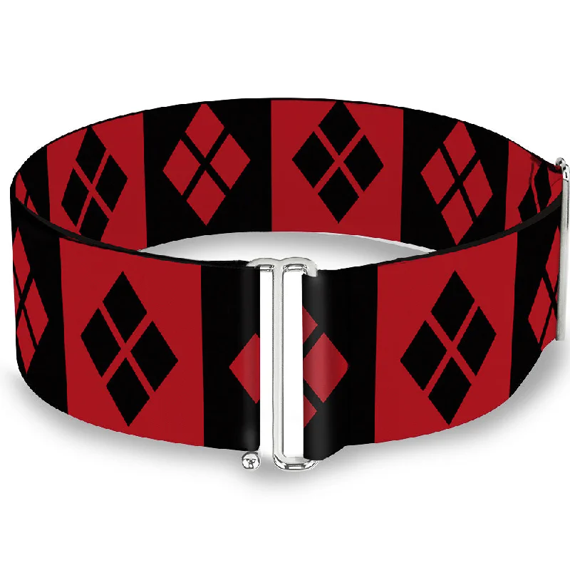 Womens Belts mend strap-Cinch Waist Belt - Harley Quinn Diamond Blocks Red Black Black Red