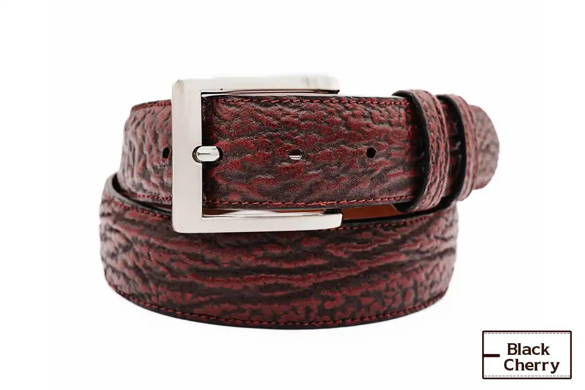 belt buckle designer collab-Black Cherry Shark Leather Belt