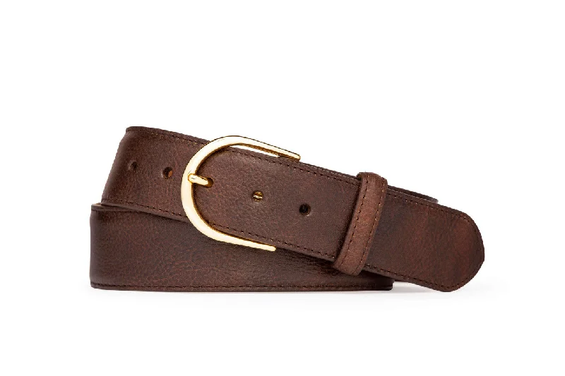 Textured Calf Belt with Brushed Gold Buckle