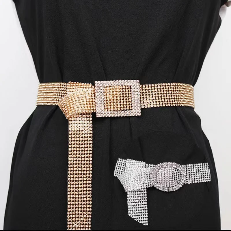 Fashion belt for puffer jackets-Women's Fashion With Diamonds Over Rhinestone Belt