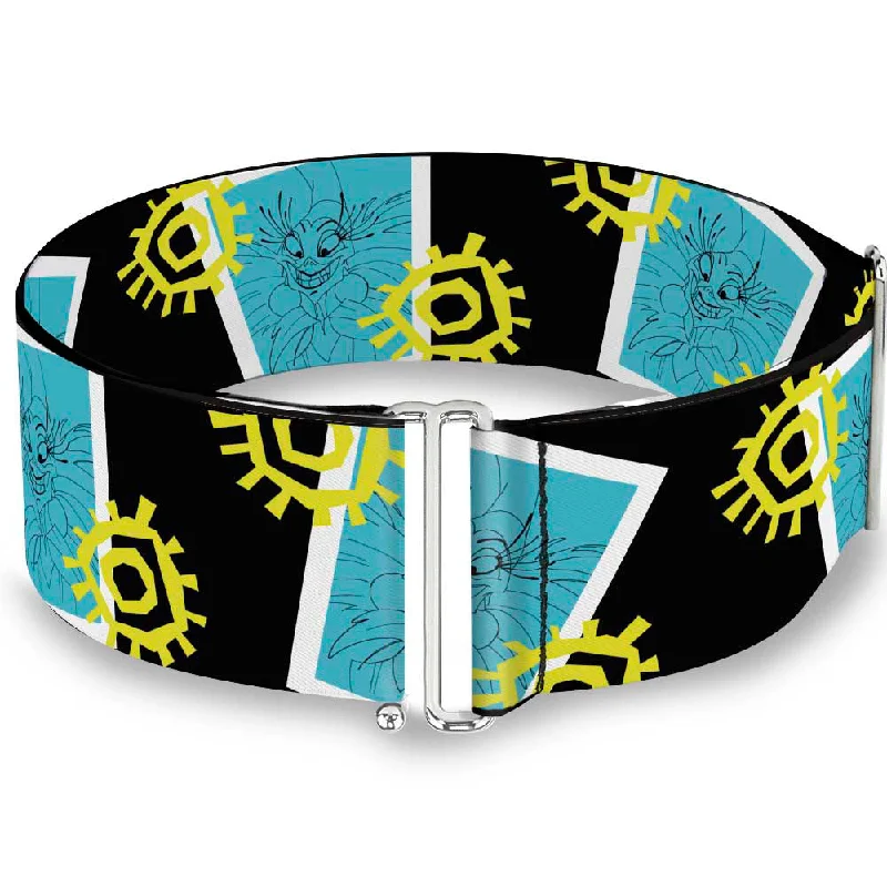 Womens Belts hue tone-Cinch Waist Belt - Yzma Smiling Face Block Sun Icon Black White Blue Yellow