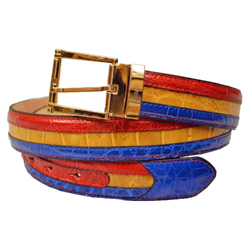 Mauri Red/Light Rust/Electric Blue Genuine All-Over Alligator Belt