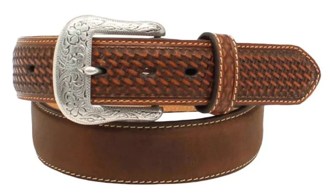 Mens Belts grip-ARIAT Men's Crosswoven Brown Leather Belt