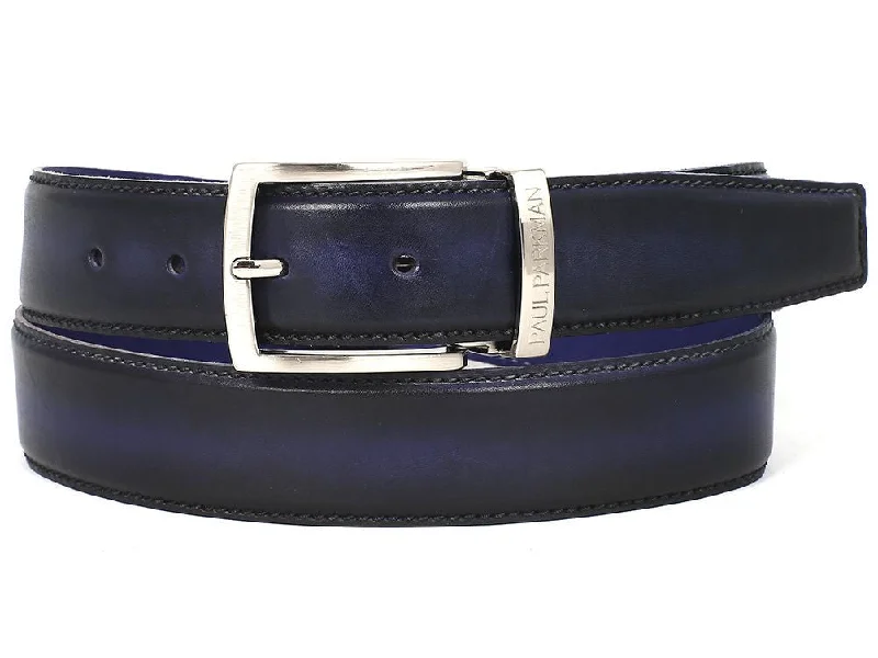 Mens Belts easy-release-PAUL PARKMAN Men's Leather Belt Dual Tone Navy & Blue (ID#B01-NVY-BLU)