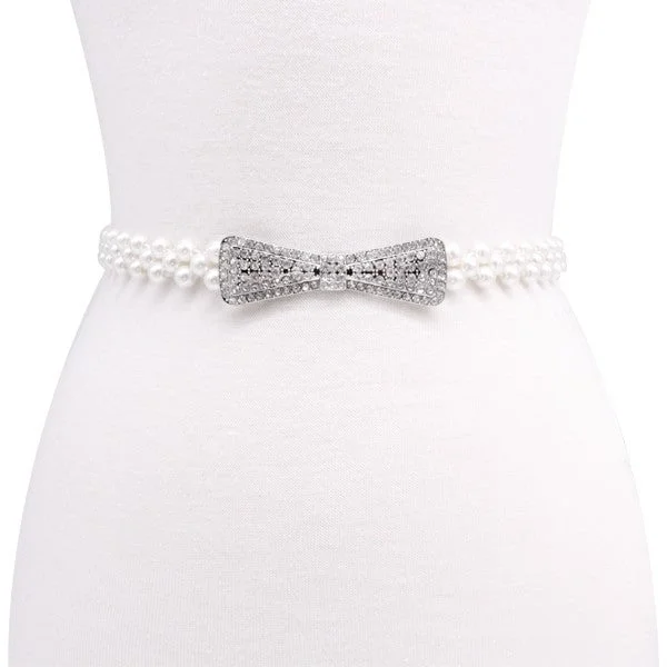 Fashion belt for turtlenecks-Bow Pearl Fashion Belt