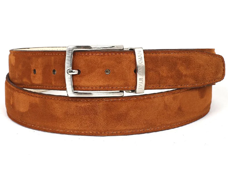 Mens Belts polyester-PAUL PARKMAN Men's Tobacco Suede Belt (ID#B06-TABA)