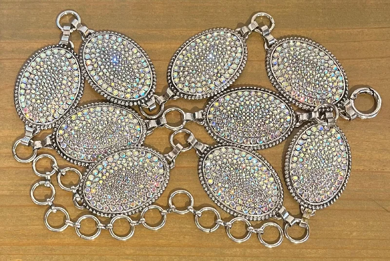 Silver Oval Concho w/ Iridescent Crystals Ladies Belt