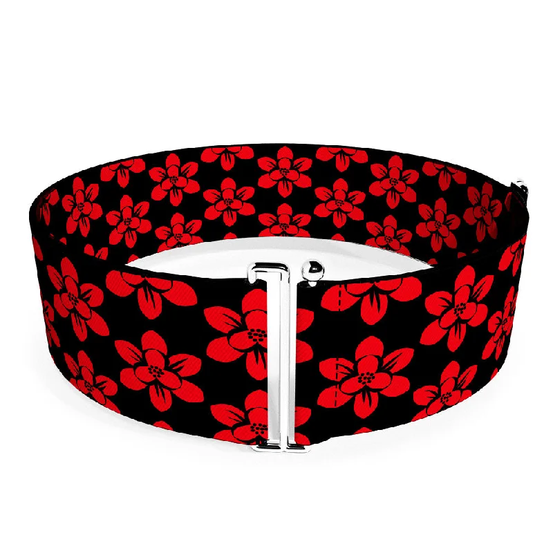 Womens Belts prim look-Cinch Waist Belt - Mulan Flower Blossom Icon Black Red