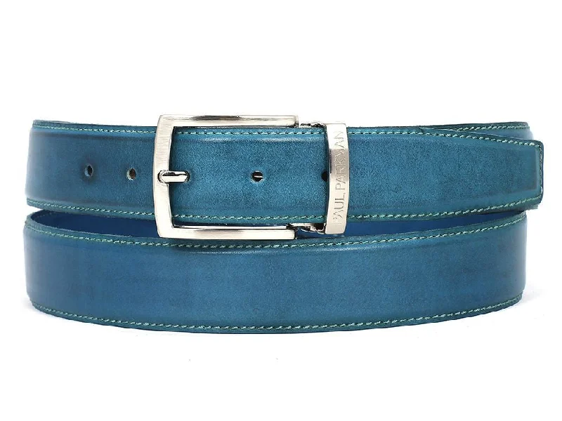 Mens Belts perforated-leather-PAUL PARKMAN Men's Leather Belt Hand-Painted Sky Blue (ID#B01-SKYBLU)