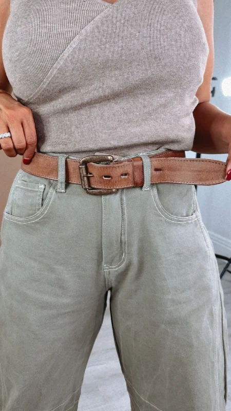 Meander Leather Belt, Tan Rustic