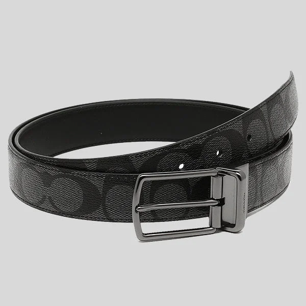 Mens Belts hook-COACH Men's Modern Harness Cut-To-Size Reversible Signature Coated Canvas Belt Black F64825