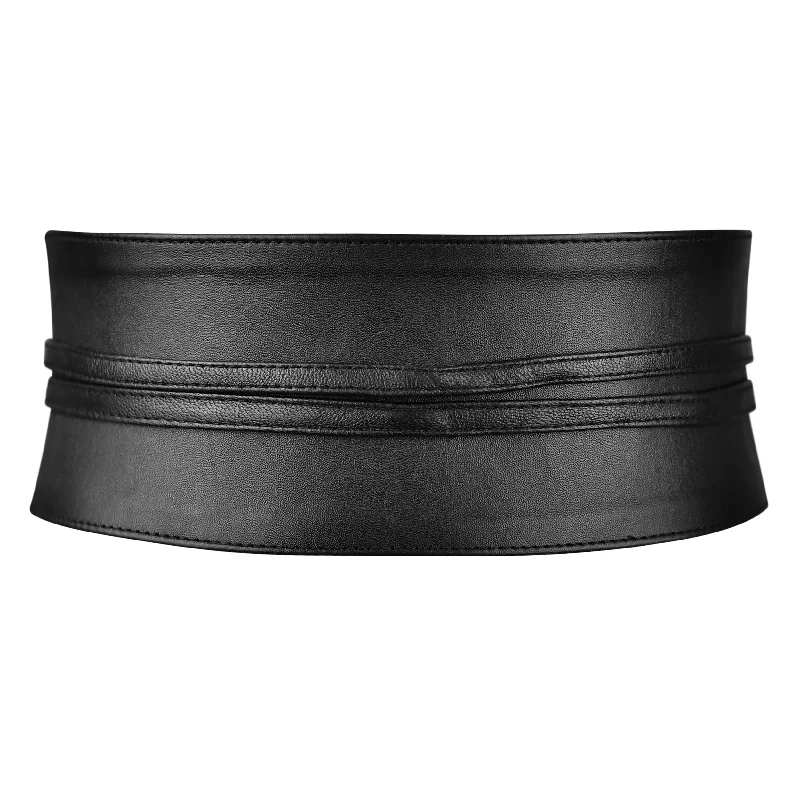 Fashion belt for A-line skirts-Black Leather Fashion Corset Belt - Waist Belt