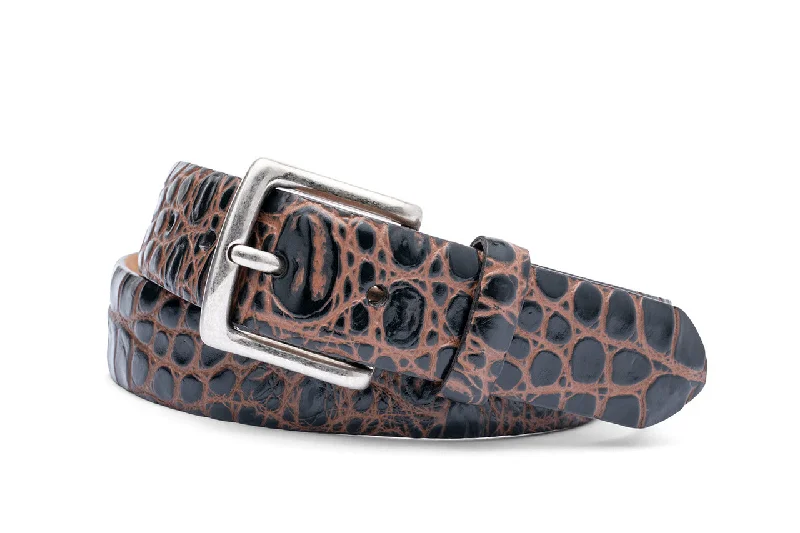 Two-Toned Embossed Crocodile Belt with Antique Silver Buckle