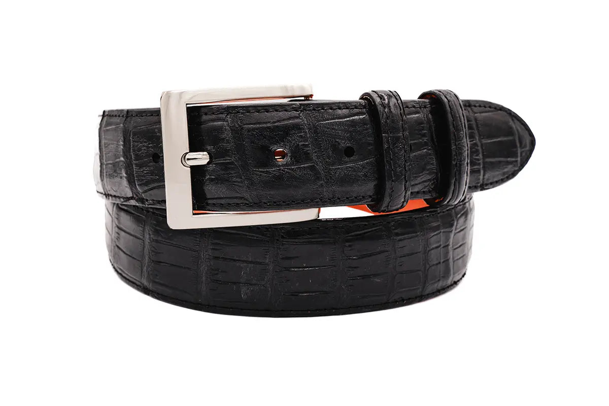 belt buckle corrosion proof-AAA ULTRA Black American Alligator Leather Belt