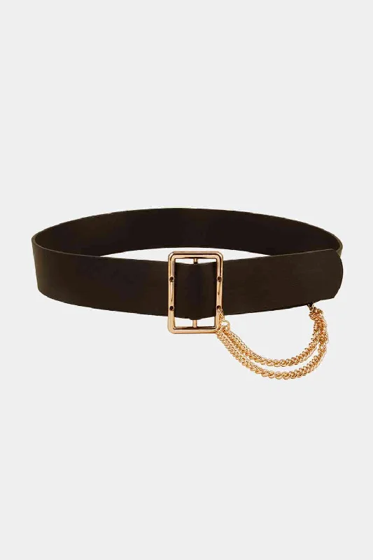 Wide Belt Clearance-PU Leather Wide Belt with Chain