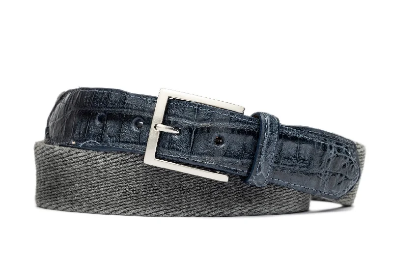 Cotton Weave Belt with Crocodile Tabs and Brushed Nickel Buckle