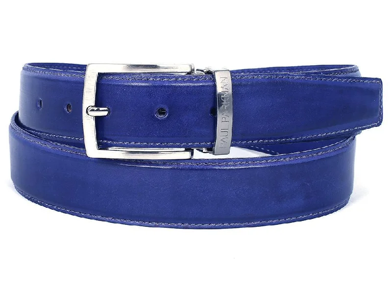 Mens Belts recycled-PAUL PARKMAN Men's Leather Belt Hand-Painted Cobalt Blue (ID#B01-BLU)