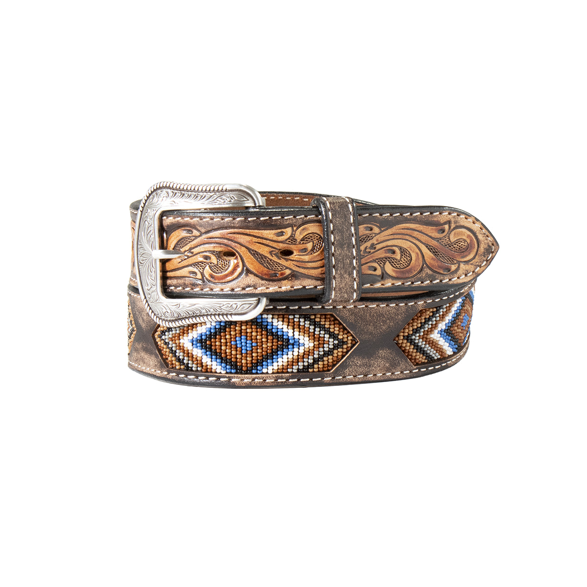 Mens Belts quilted-3D Men's Floral Tri-Bead Belt