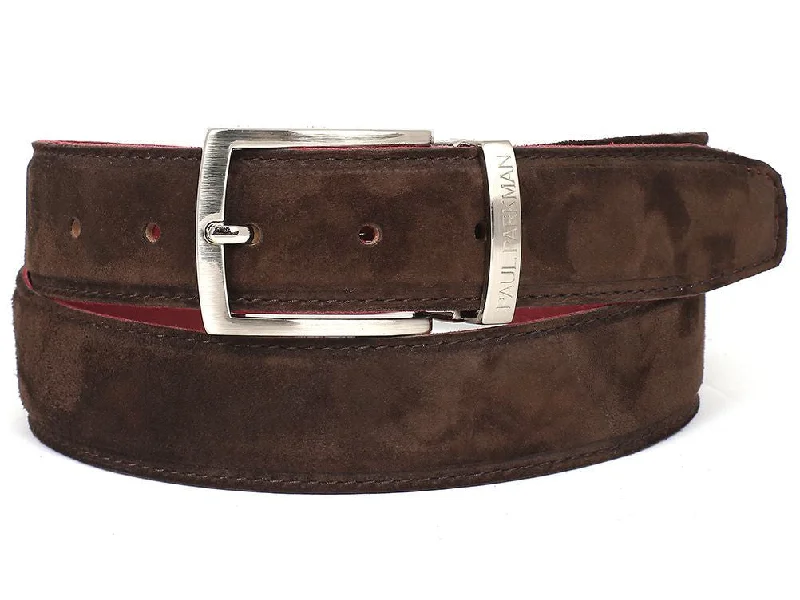 Mens Belts denim-PAUL PARKMAN Men's Brown Suede Belt (ID#B06-BRW)