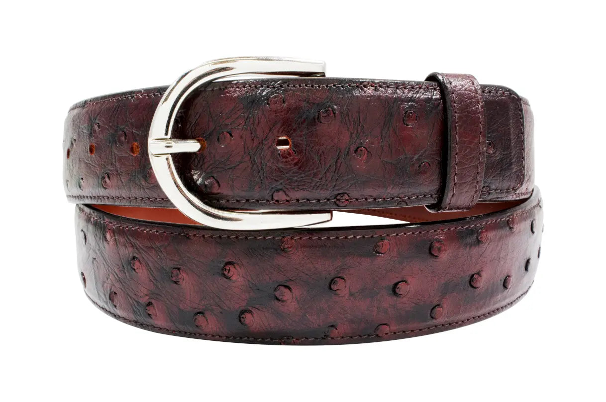 belt buckle members only-Black Cherry Full Quill Ostrich Leather Belt