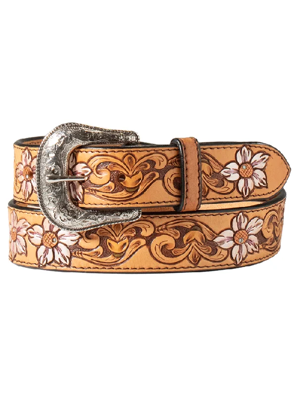 Womens Belts sway size-Nocona N320005208 Womens Metallic Flowers Hand Tooled Belt Tan