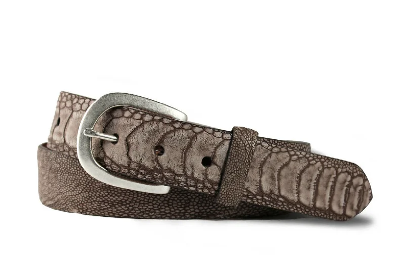 Washed Ostrich Leg Belt with Antique Nickel Buckle