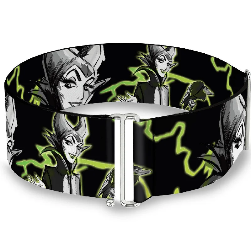 Womens Belts dot stamp-Cinch Waist Belt - Maleficent Smiling Diablo Sketch Lightning Black Grays Greens