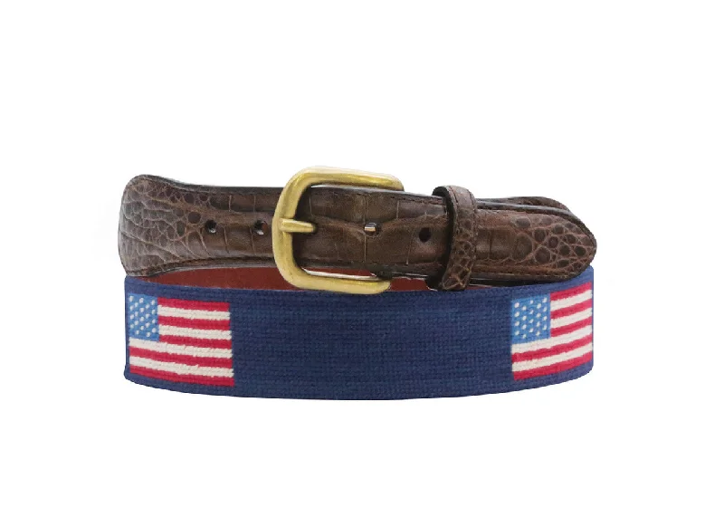 Smathers & Branson American Flag Croc Tab Needlepoint Belt