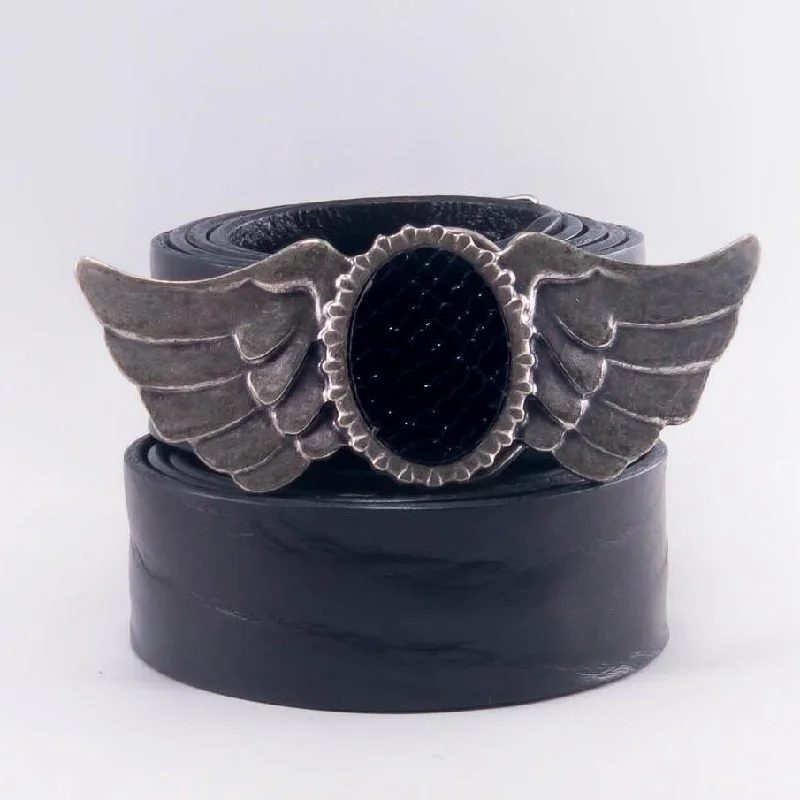 Black Leather Belt for manufacturer-Wings Belt Buckle