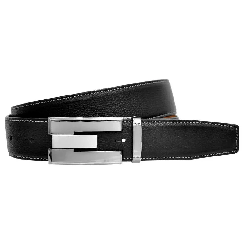 OHM New York Grained Soft Leather Perimeter Stitched Handmade Reversible Belts