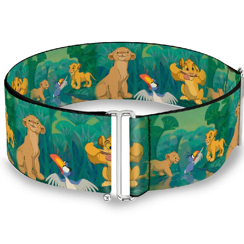 Womens Belts skip chic-Cinch Waist Belt - The Lion King Simba Nala Zazu Poses Leaves Greens