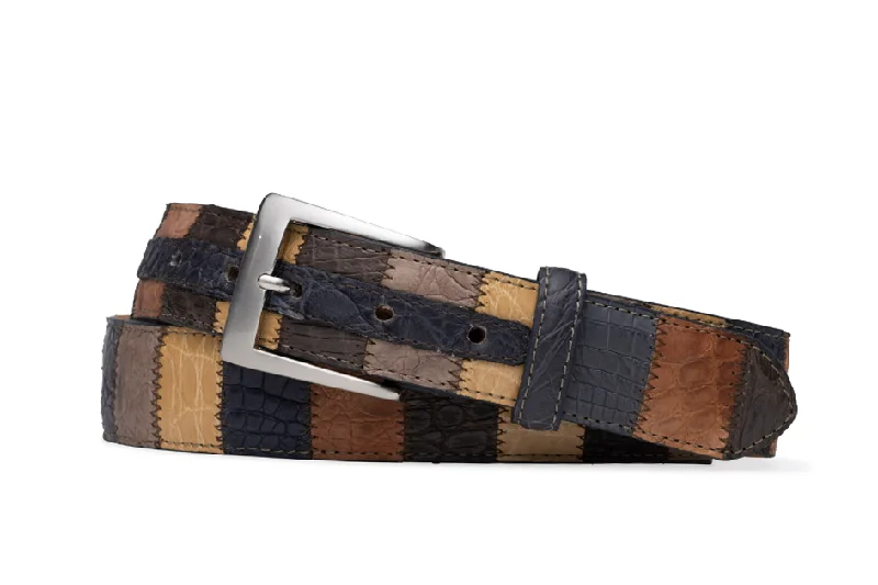 Alligator Patchwork Belt with Brushed Nickel Buckle