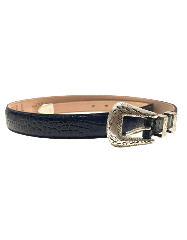 HENRY SARTORIAL X ADRIANO MENEGHETTI Croc Leather Belt NAVY