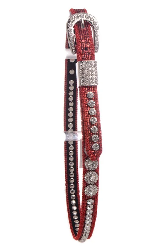 Kids Red Rhinestone Studded Belt