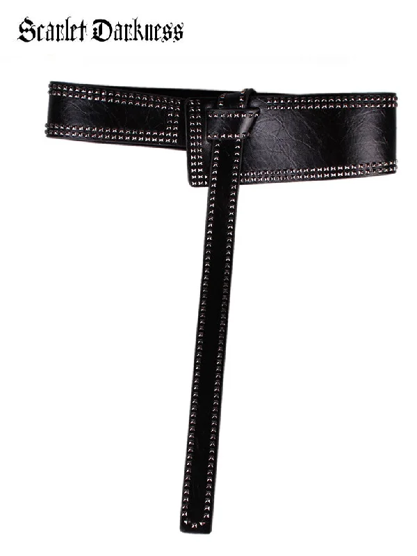 Wide Belt Sale-Women Punk Black Unique Wide Rivet Waist Belt