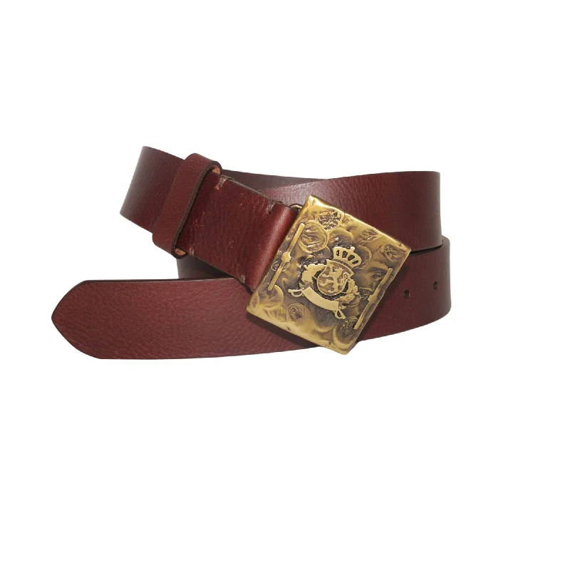 LEYVA Crest Buckle Leather Belt CHESTNUT