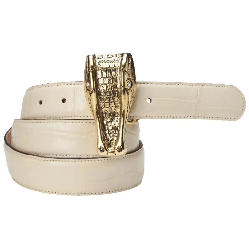 Mauri Cream Genuine Body Alligator Belt