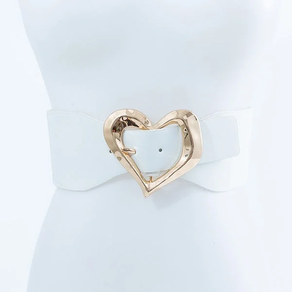 Fashion belt with perforated pattern-GOLD HEART SHAPED BUCKLE FASHION BELT