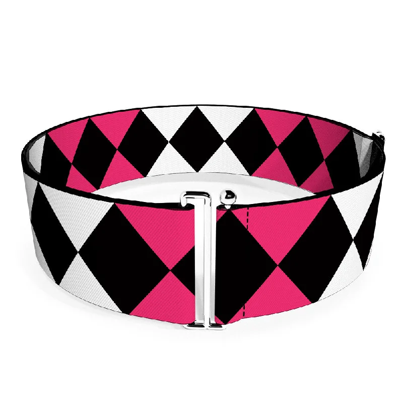 Womens Belts jolt edge-Cinch Waist Belt - Birds of Prey Harley Quinn Diamonds Split White Black Pink Black