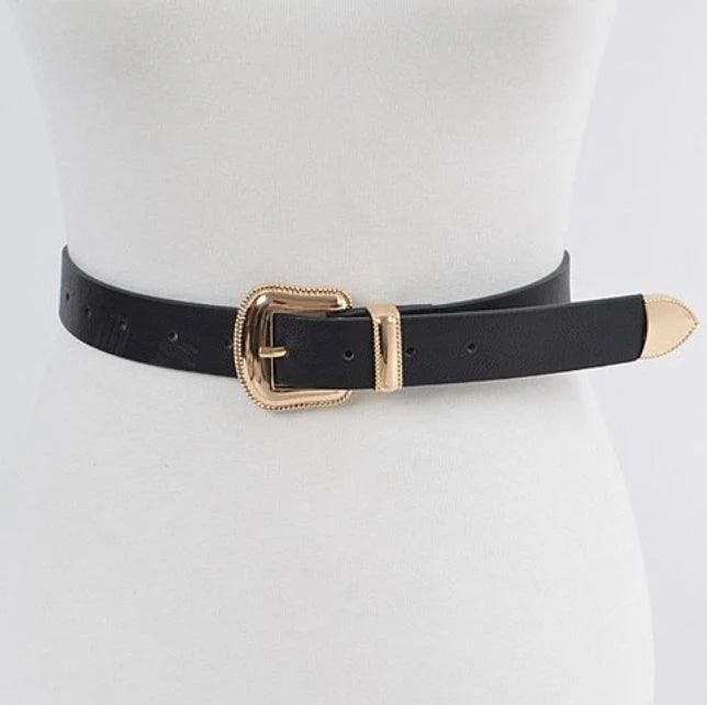 belt buckle organic leather-Classic Three Piece Metal Black Belt