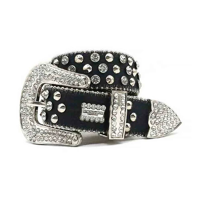 belt buckle cyber monday-Black With Silver Studs Sparkle Rhinestone Belt