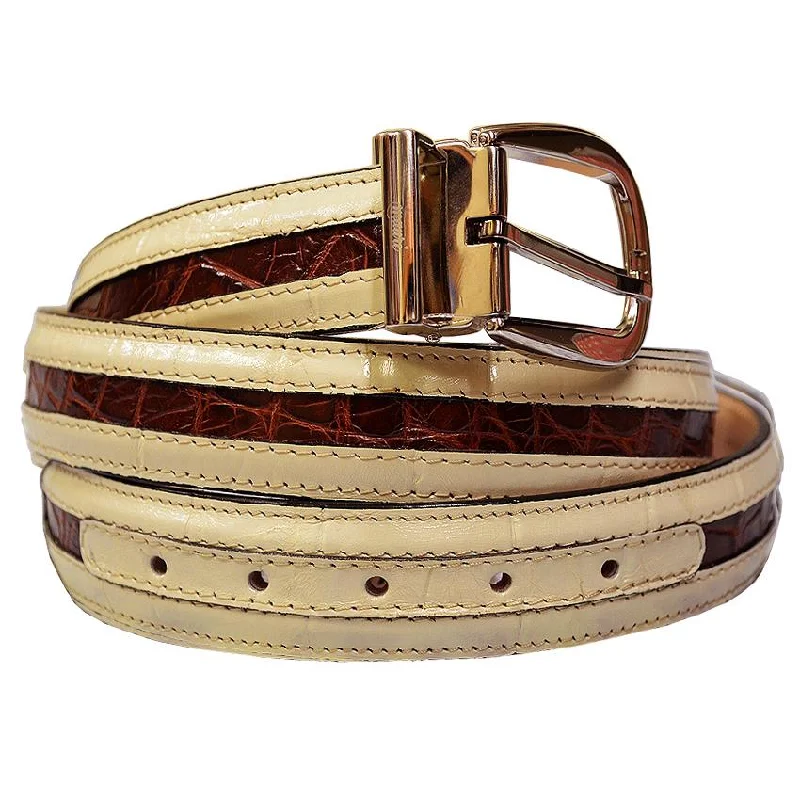 Mauri Gold/Cream All-Over Genuine Alligator Belt