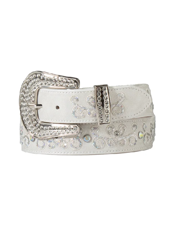 Womens Belts ash shine-Angel Ranch D140006405 Womens Scrolling AB Sequins Belt White