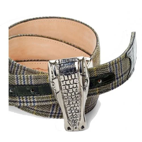 Mauri Olive Genuine Crocodile / Fabric Bridge Belt