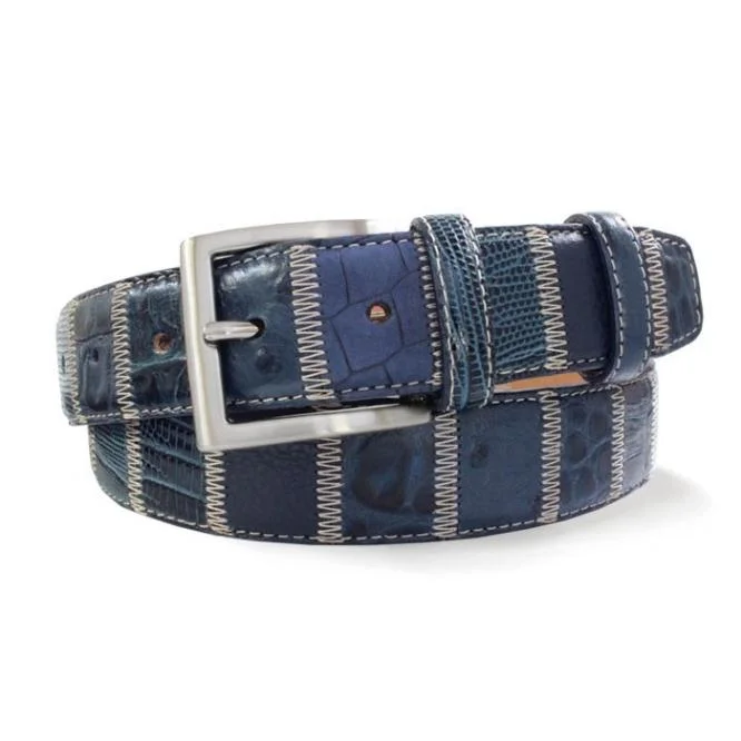 BLUE PATCHWORK LEATHER BELT