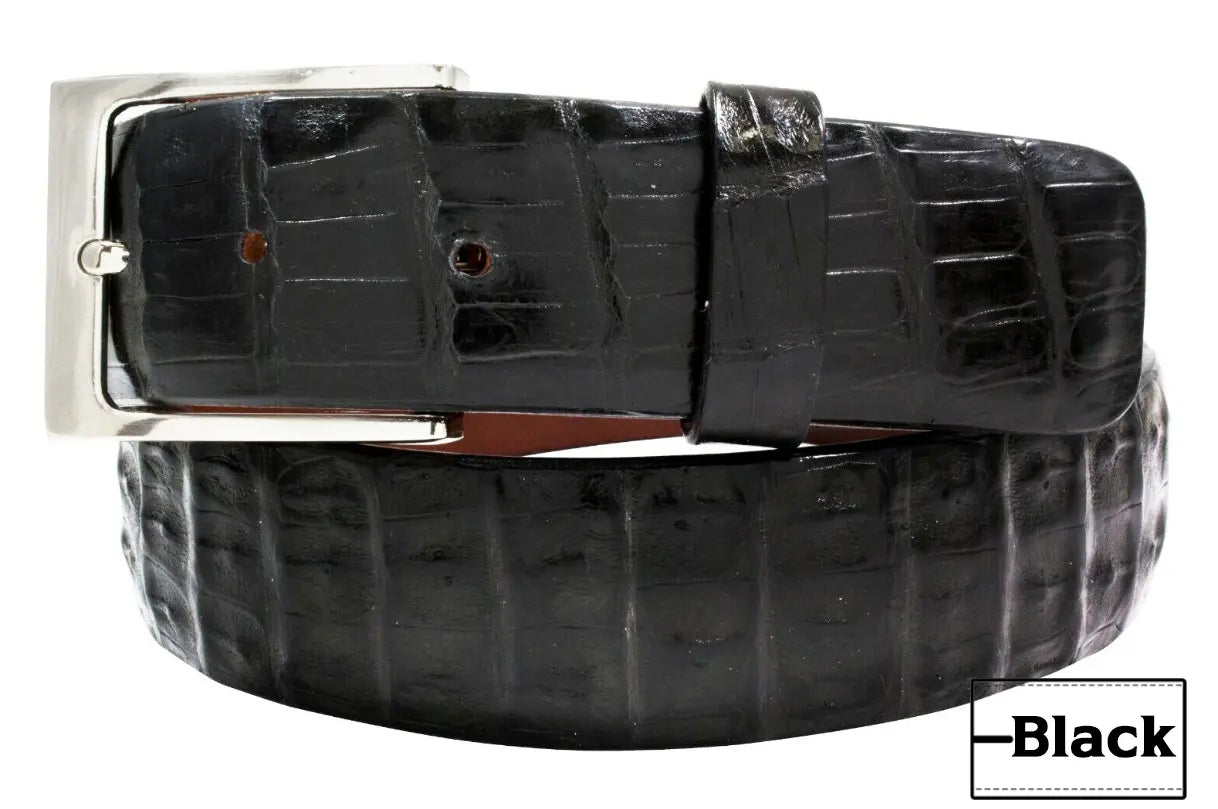 belt buckle cruelty free-Black Alligator Double Tail Leather Belt